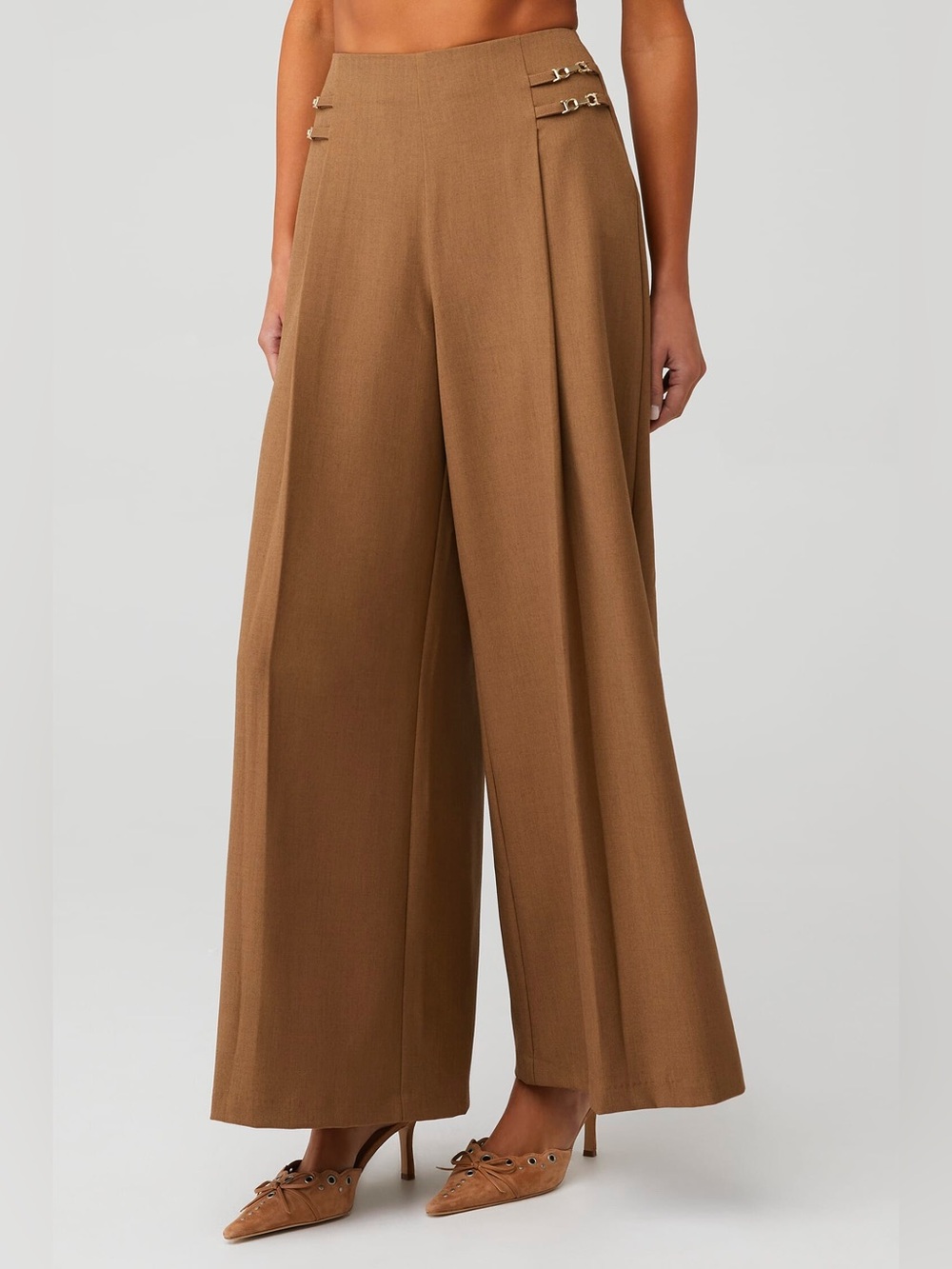 Wide Leg Chain-Accent Pants in Camel